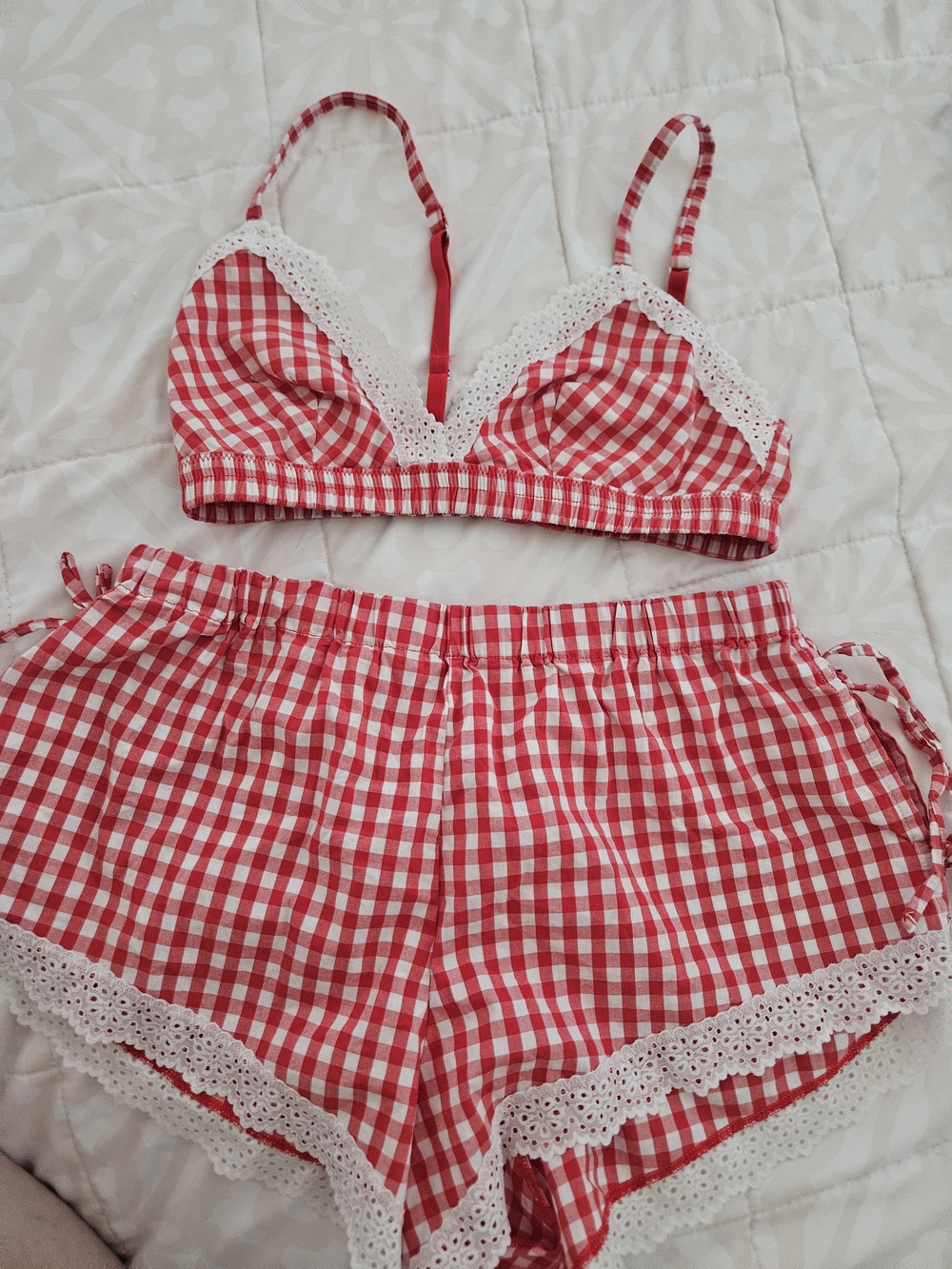 Colsie Red Gingham Lace-Trim Pajama Set